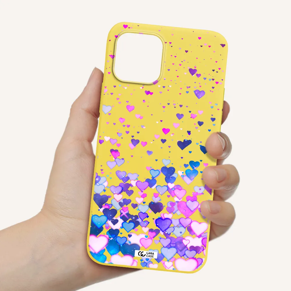Watercolor Flying Hearts Apple iPhone 12 Silicone canary yellow Case
