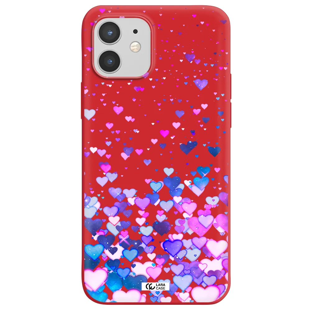 Watercolor Flying Hearts Apple iPhone 12 Silicone Imperial Red Case