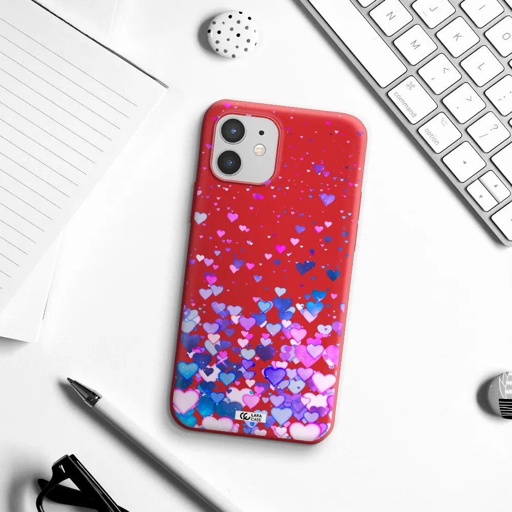 Watercolor Flying Hearts Apple iPhone 12 Silicone Imperial Red Case