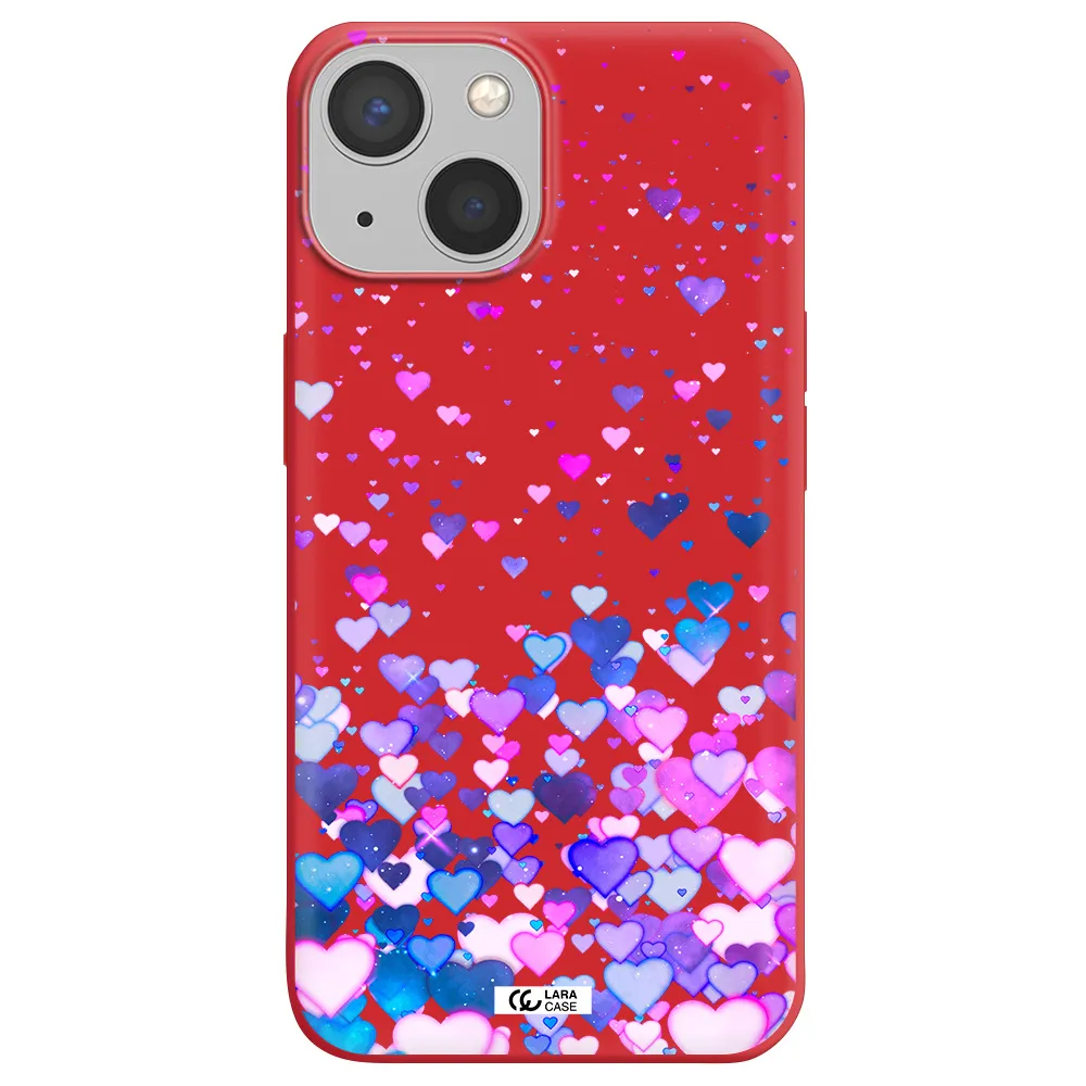 Watercolor Flying Hearts Apple iPhone 13 mini Silicone Imperial Red Case