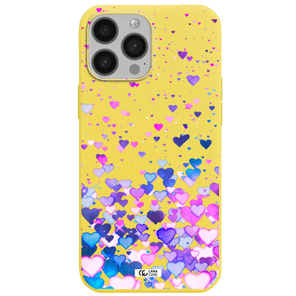 Watercolor Flying Hearts Apple iPhone 13 Pro Max Silicone canary yellow Case