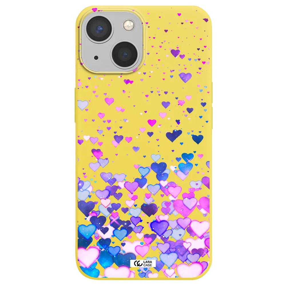 Watercolor Flying Hearts Apple iPhone 13 Silicone canary yellow Case