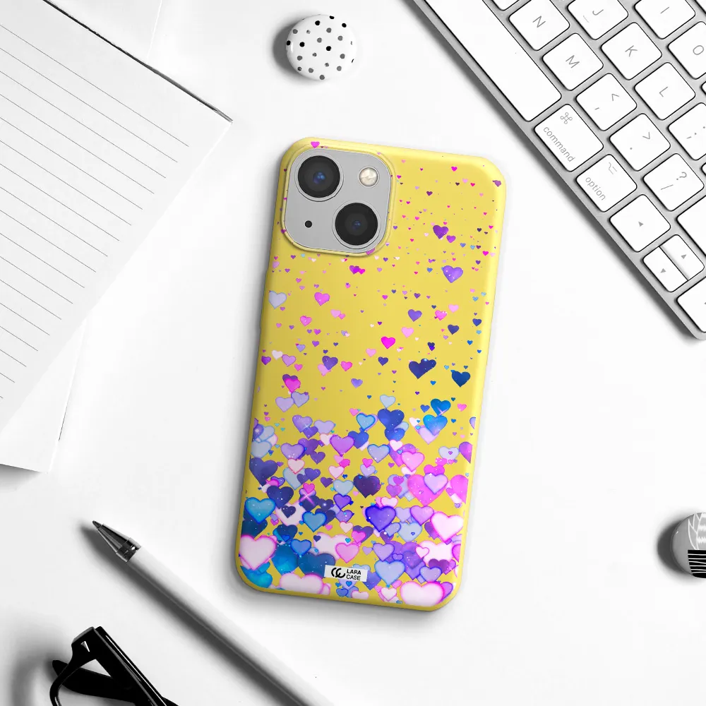 Watercolor Flying Hearts Apple iPhone 13 Silicone canary yellow Case