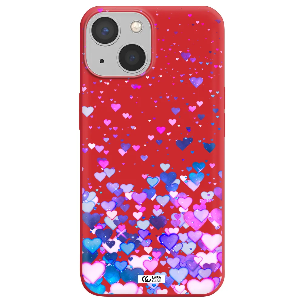 Watercolor Flying Hearts Apple iPhone 13 Silicone Imperial Red Case