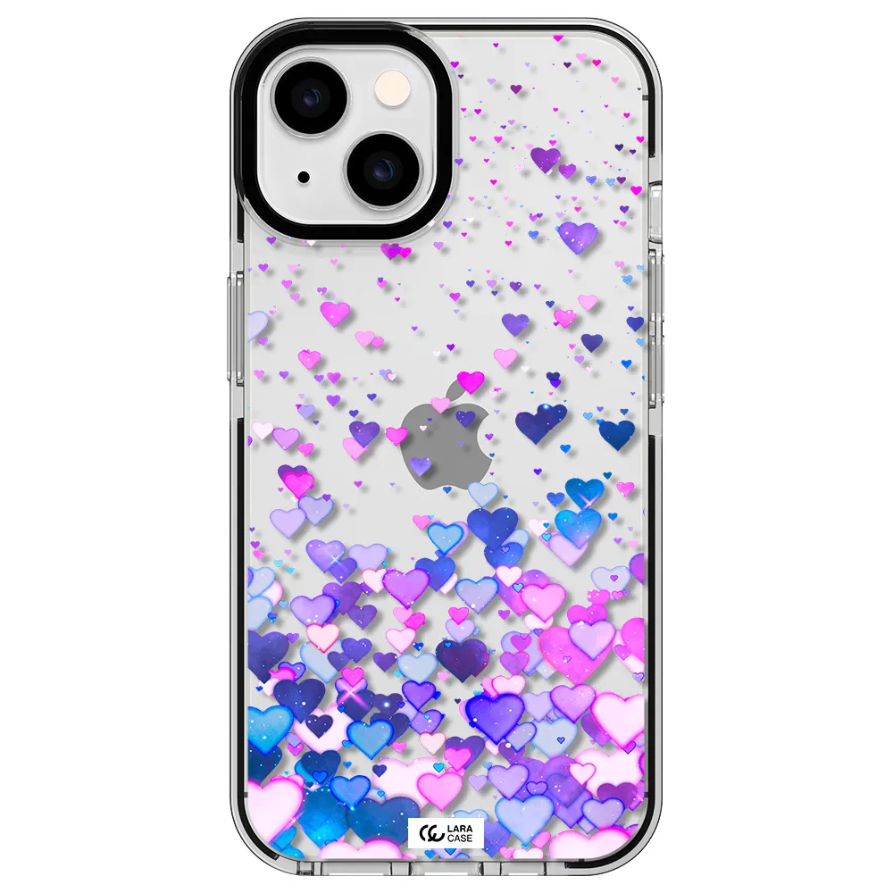 Watercolor Flying Hearts Apple iPhone 14 impact black border Case