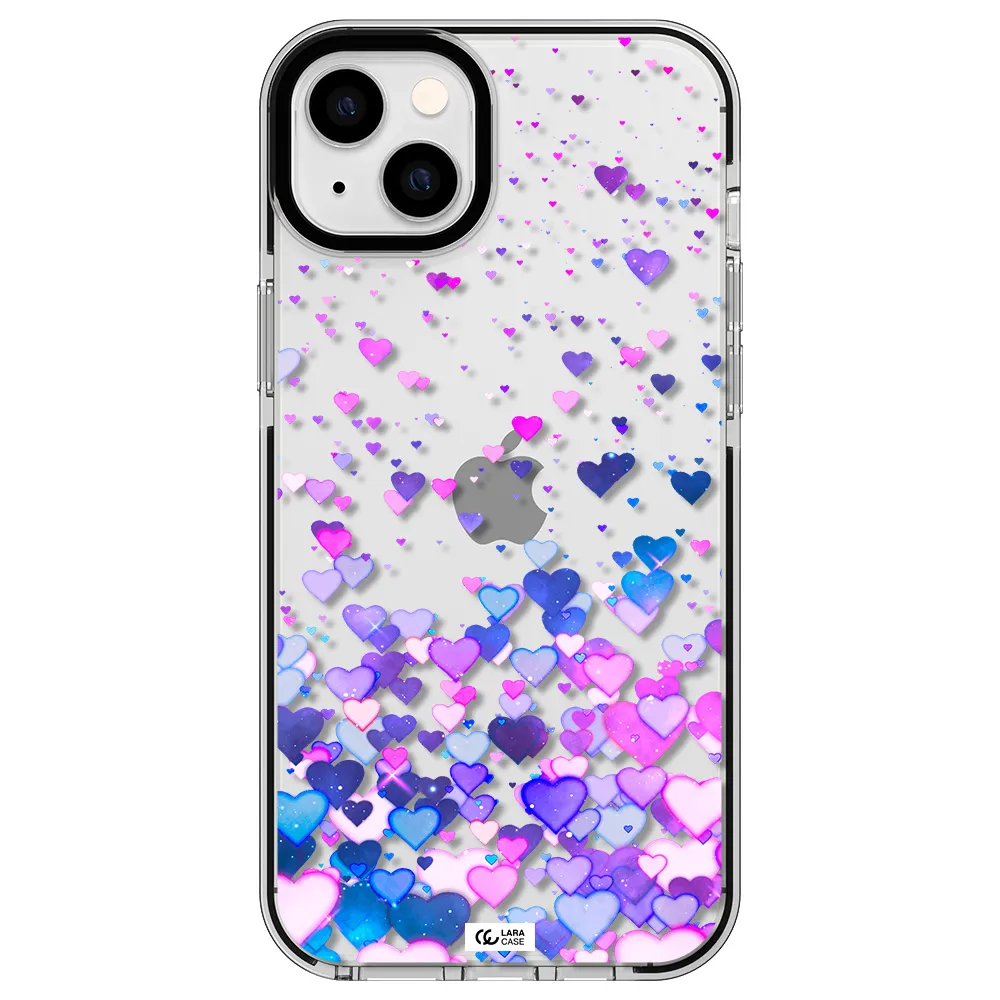 Watercolor Flying Hearts Apple iPhone 14 plus impact black border Case