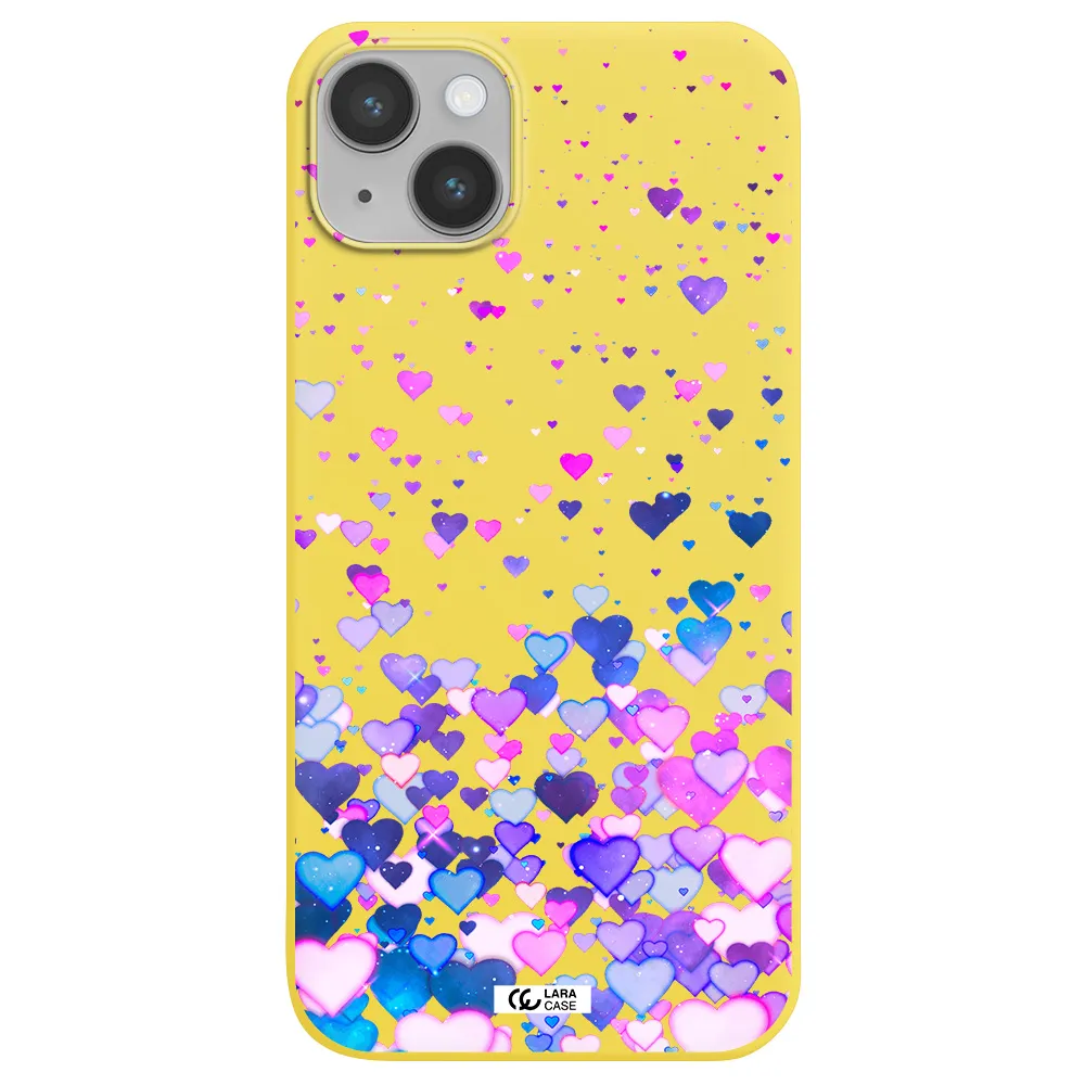 Watercolor Flying Hearts Apple iPhone 14 plus Silicone canary yellow Case