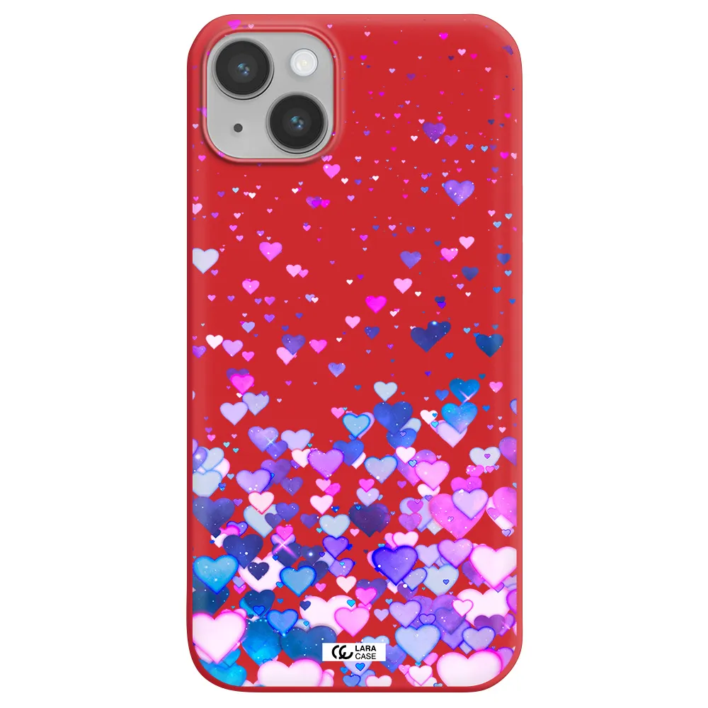 Watercolor Flying Hearts Apple iPhone 14 plus Silicone Imperial Red Case