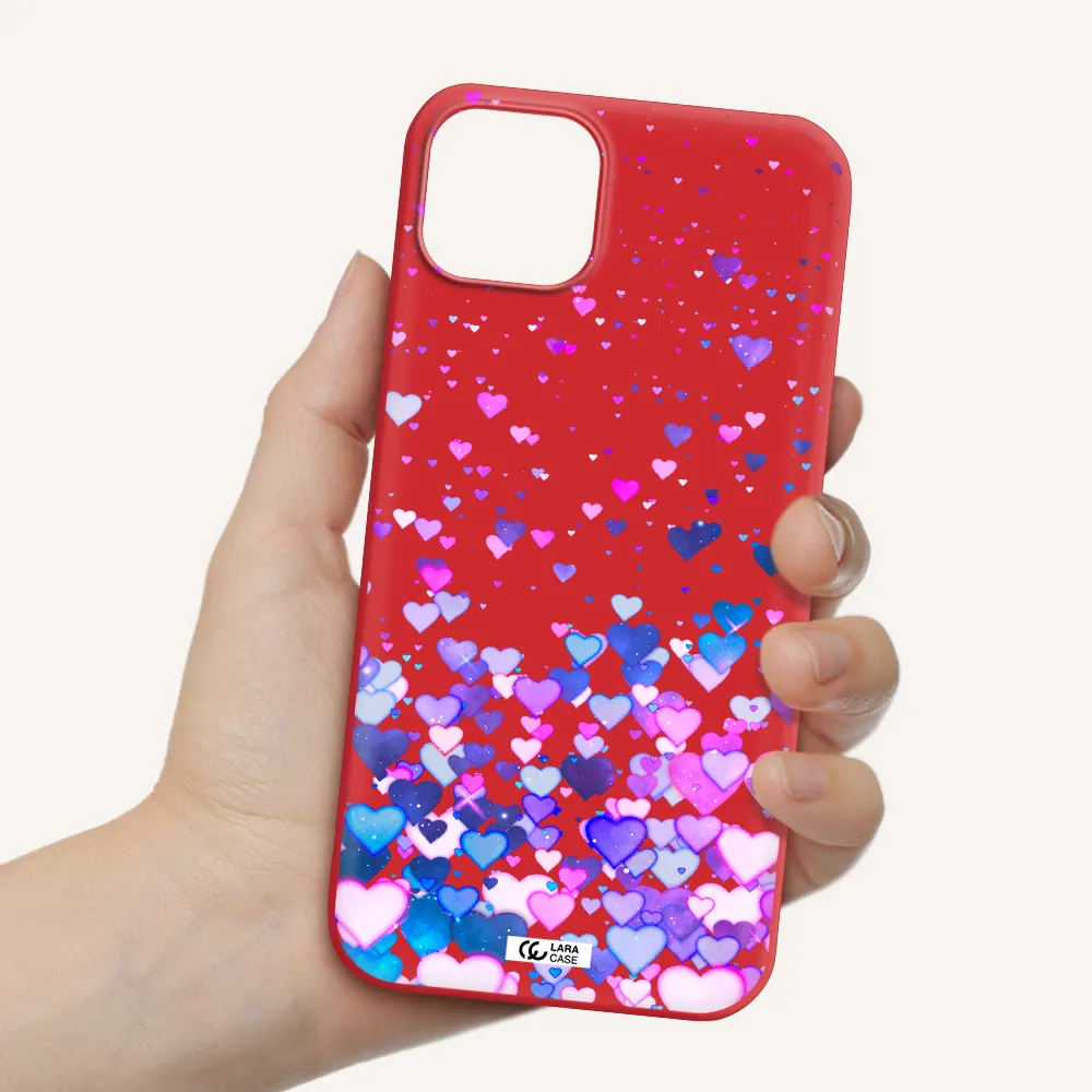 Watercolor Flying Hearts Apple iPhone 14 plus Silicone Imperial Red Case