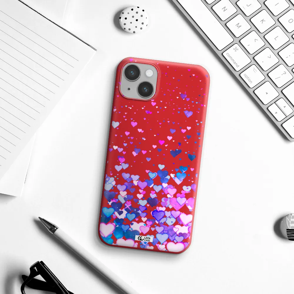 Watercolor Flying Hearts Apple iPhone 14 plus Silicone Imperial Red Case