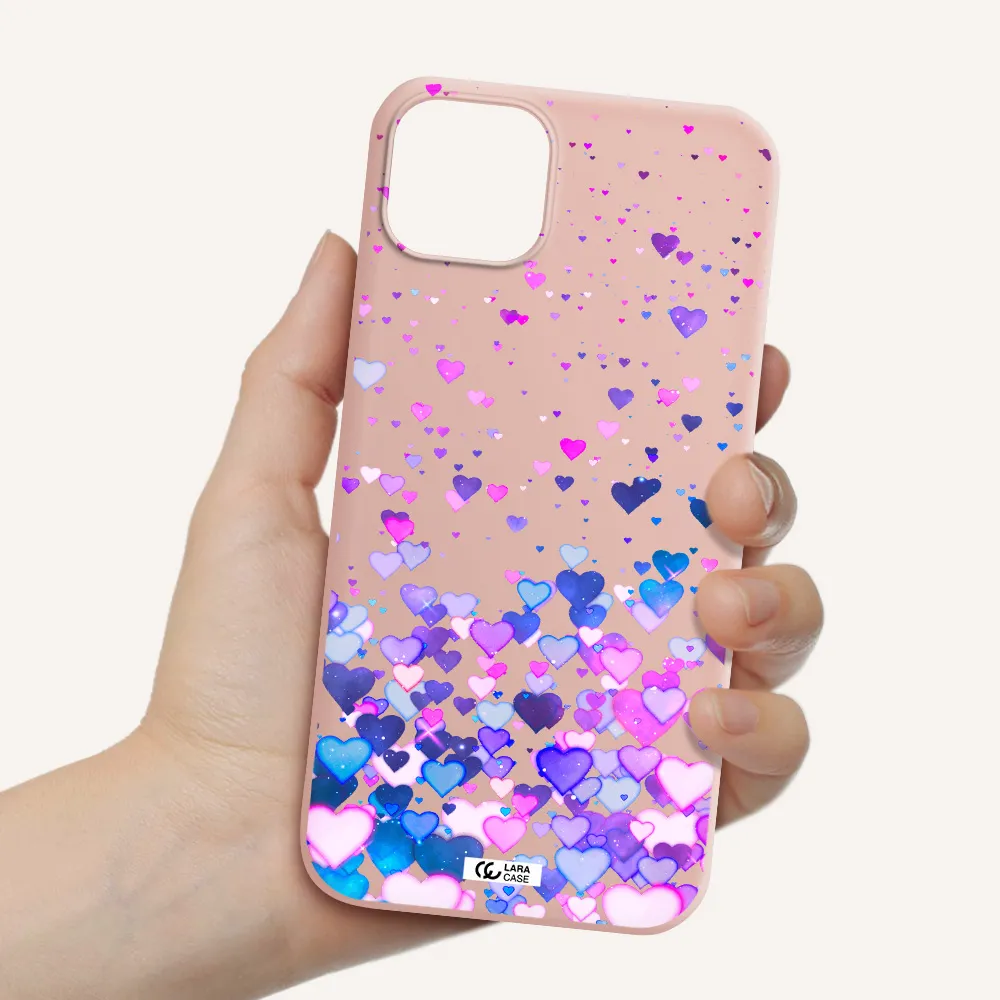 Watercolor Flying Hearts Apple iPhone 14 plus Silicone pastel pink Case