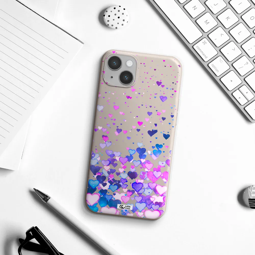 Watercolor Flying Hearts Apple iPhone 14 plus Silicone Stone Case