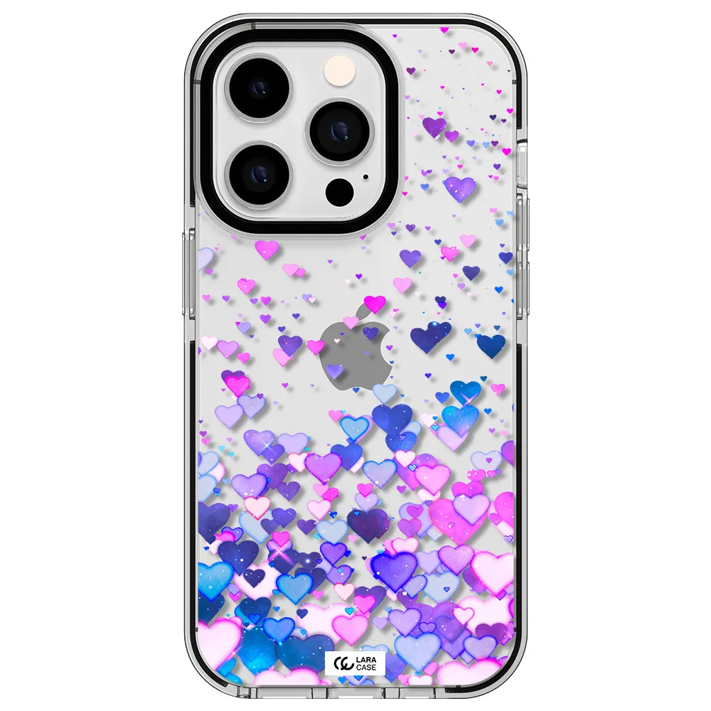 Watercolor Flying Hearts Apple iPhone 14 pro impact black border Case