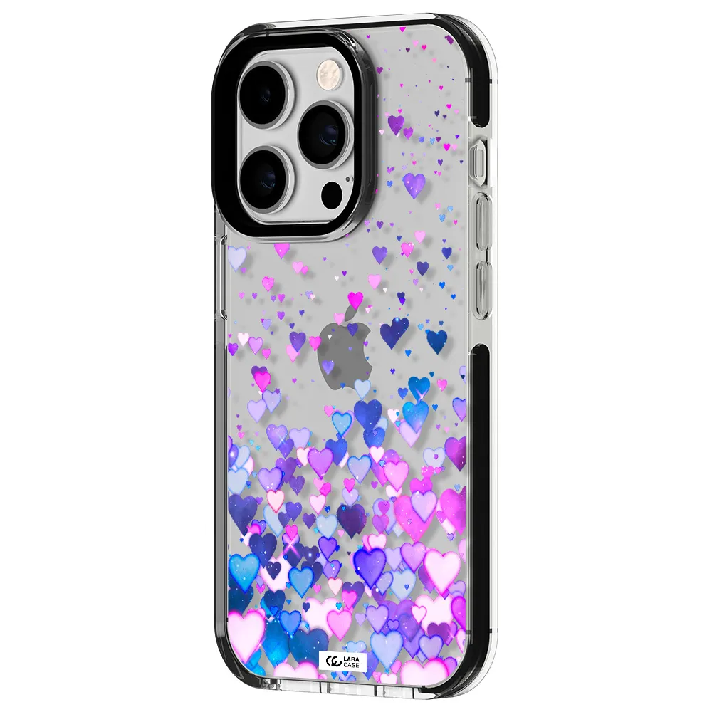 Watercolor Flying Hearts Apple iPhone 14 pro impact black border Case
