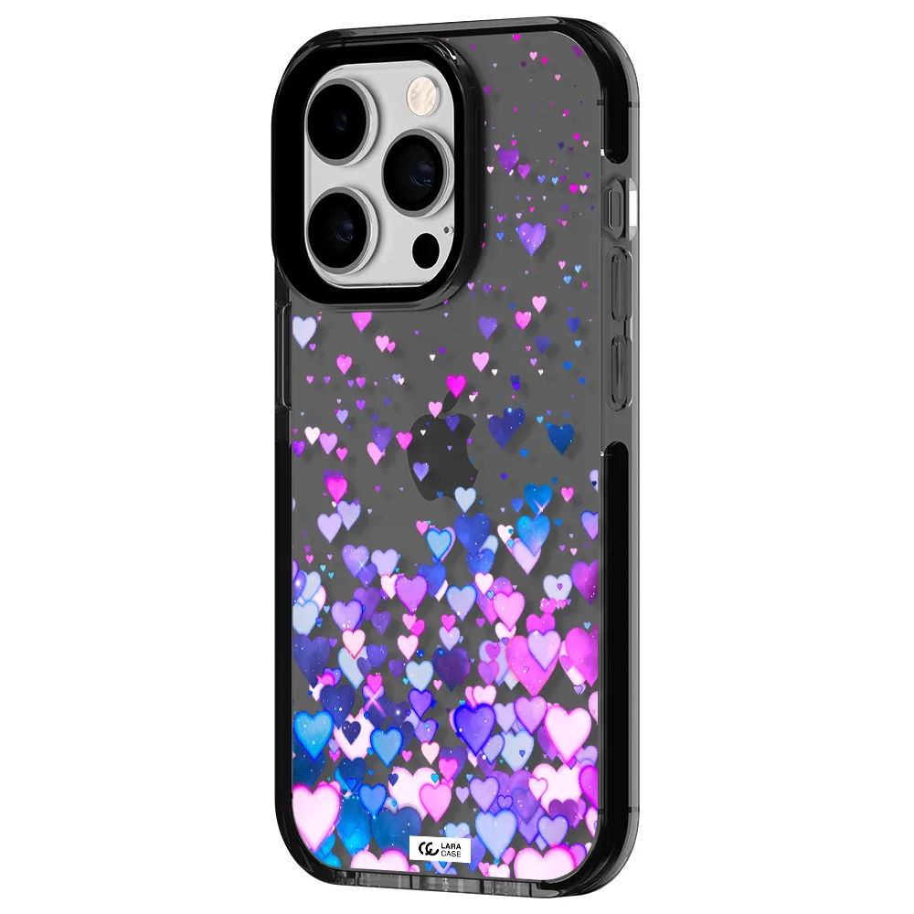 Watercolor Flying Hearts Apple iPhone 14 pro impact Smoke Black Case