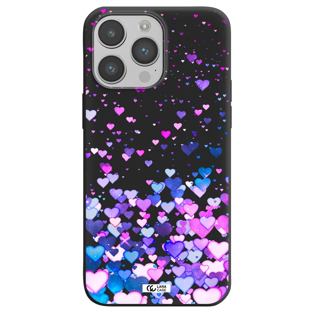 Watercolor Flying Hearts Apple iPhone 14 pro max Silicone black Case