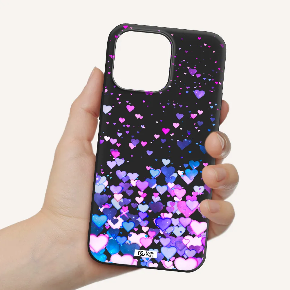 Watercolor Flying Hearts Apple iPhone 14 pro max Silicone black Case