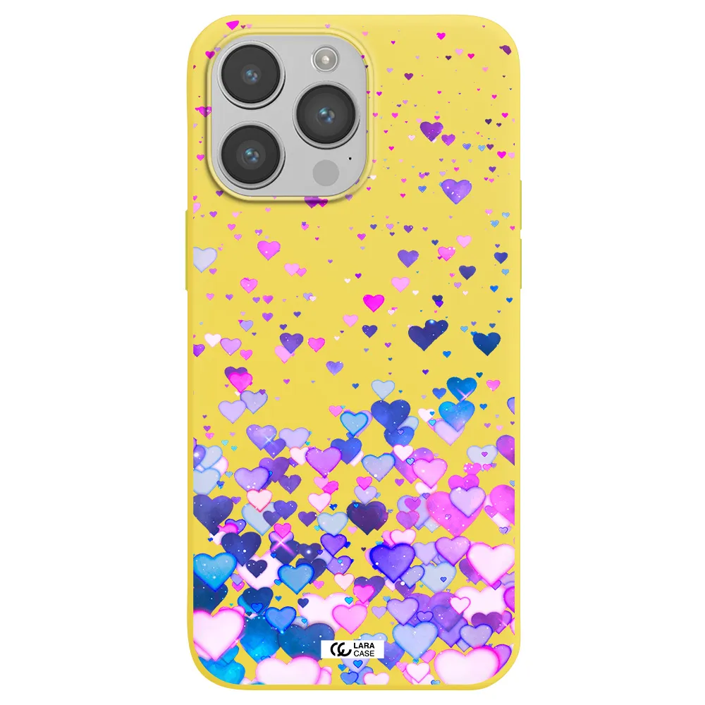 Watercolor Flying Hearts Apple iPhone 14 pro max Silicone canary yellow Case