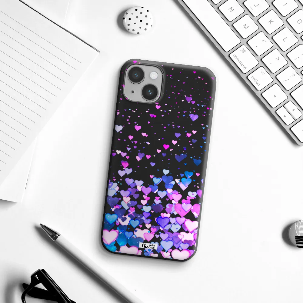 Watercolor Flying Hearts Apple iPhone 14 Silicone black Case