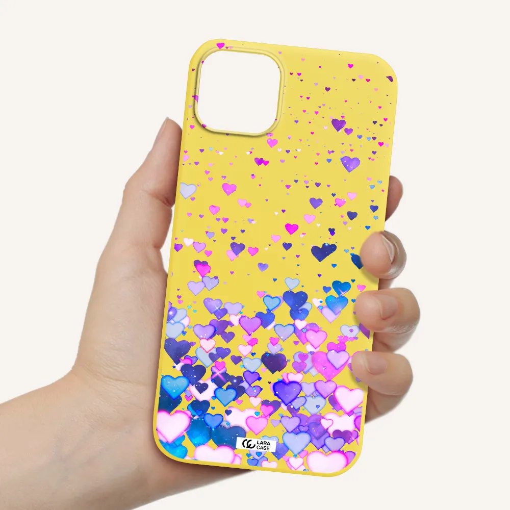 Watercolor Flying Hearts Apple iPhone 14 Silicone canary yellow Case