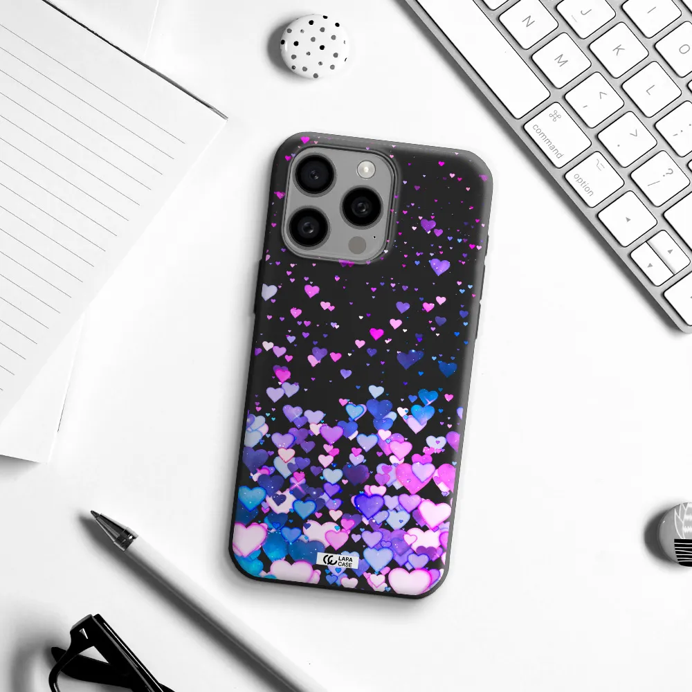 Watercolor Flying Hearts Apple Iphone 15 Pro max Silicone black Case