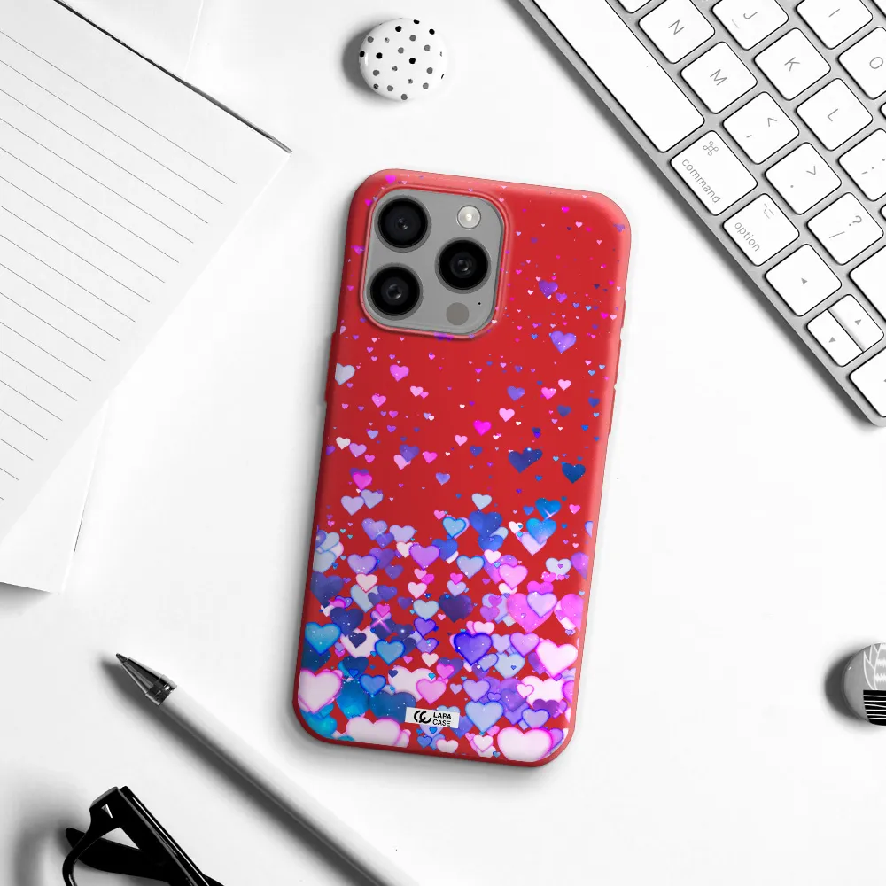 Watercolor Flying Hearts Apple Iphone 15 Pro Max Silicone Imperial Red Case