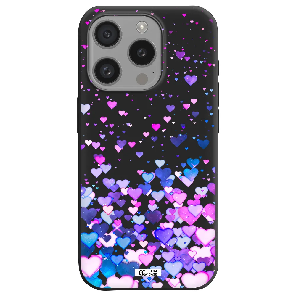 Watercolor Flying Hearts Apple Iphone 15 Pro Silicone Black Case