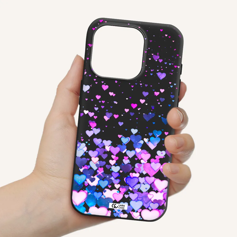 Watercolor Flying Hearts Apple Iphone 15 Pro Silicone Black Case