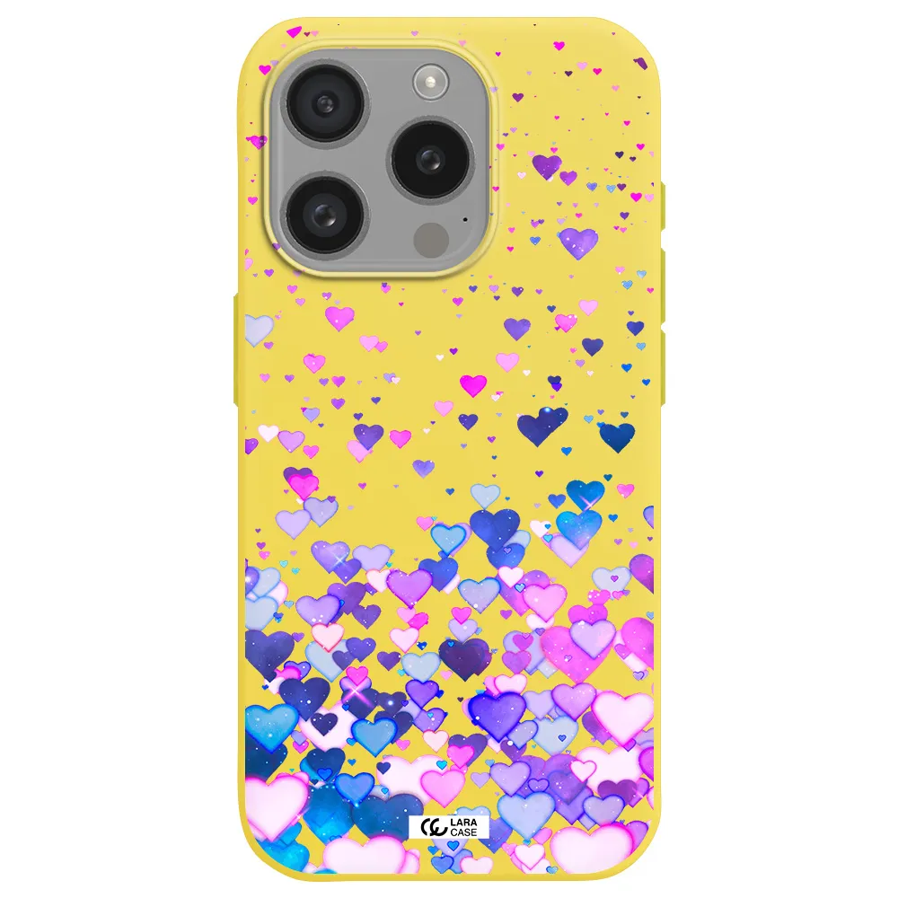 Watercolor Flying Hearts Apple Iphone 15 Pro Silicone Canary Yellow Case