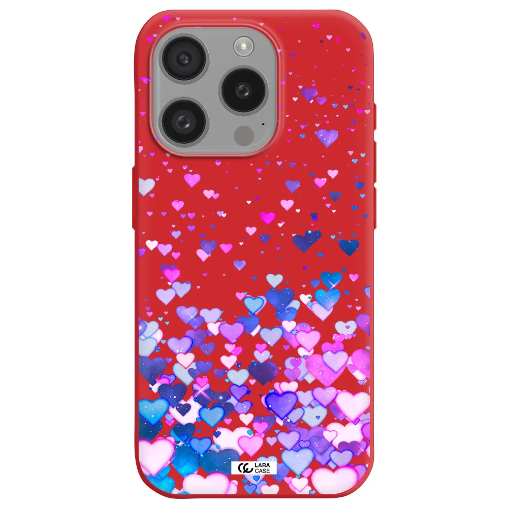 Watercolor Flying Hearts Apple Iphone 15 Pro Silicone Imperial Red Case