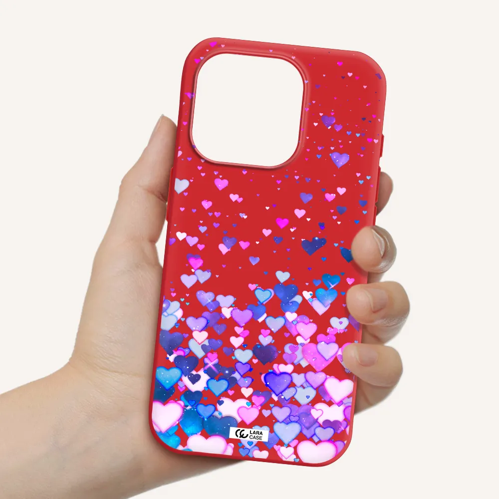Watercolor Flying Hearts Apple Iphone 15 Pro Silicone Imperial Red Case