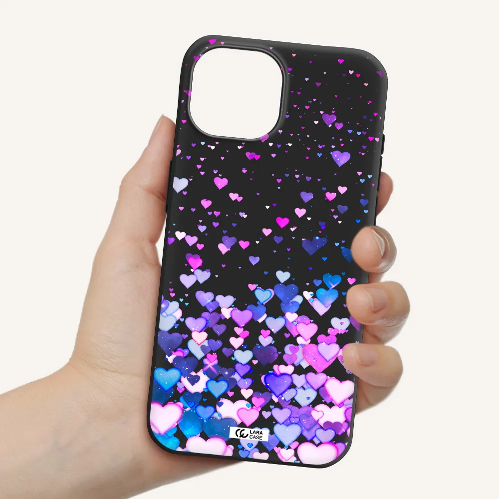 Watercolor Flying Hearts Apple iPhone 15 Silicone black Case