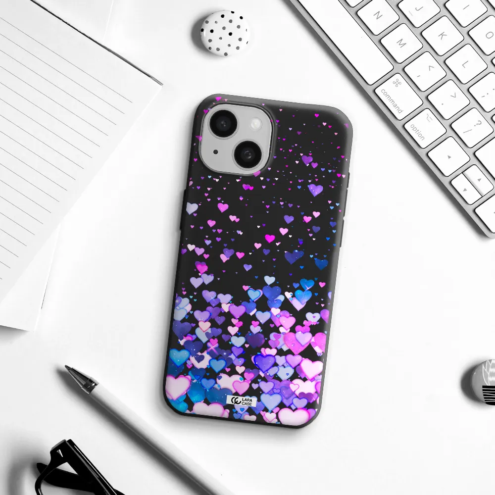 Watercolor Flying Hearts Apple iPhone 15 Silicone black Case