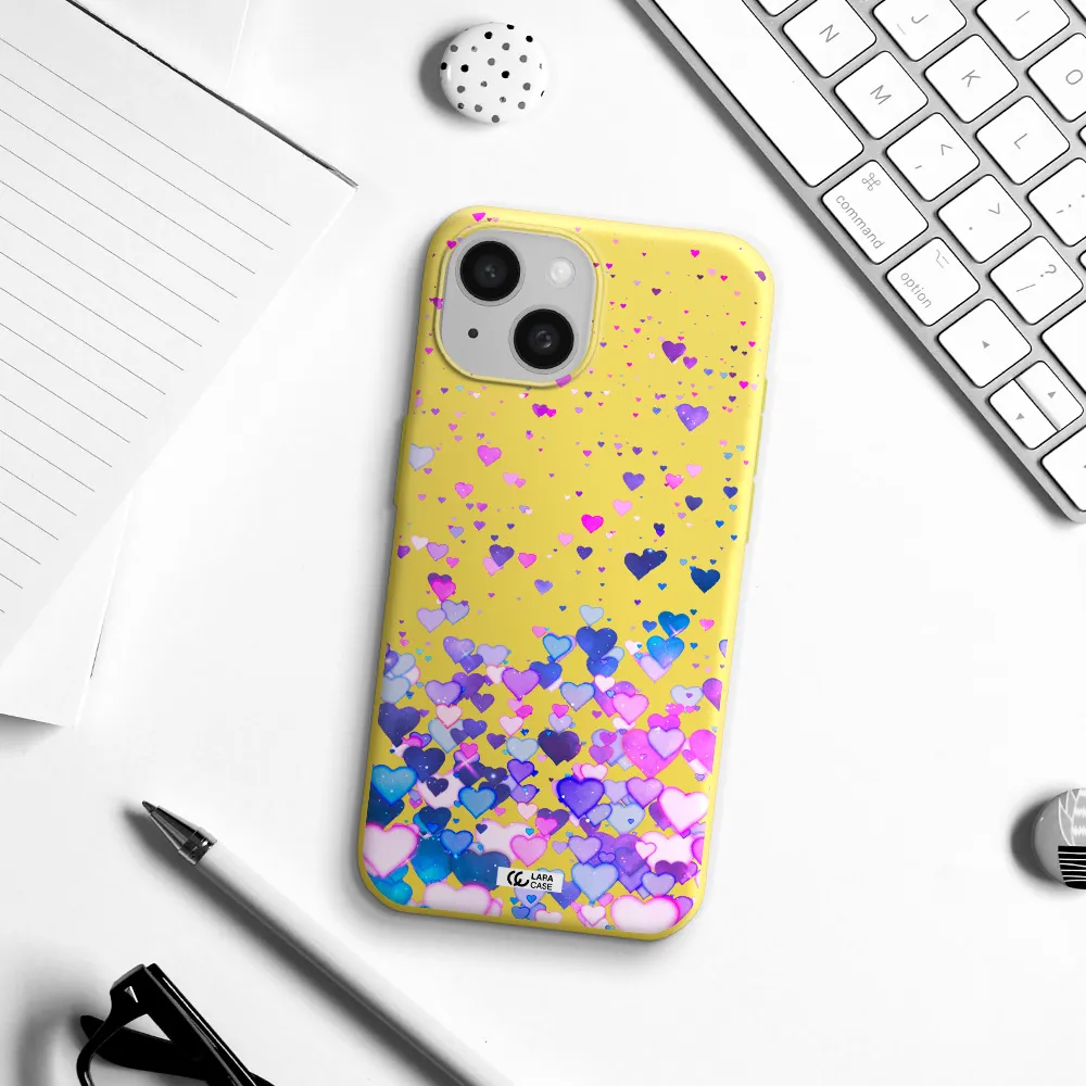 Watercolor Flying Hearts Apple iPhone 15 Silicone canary yellow Case