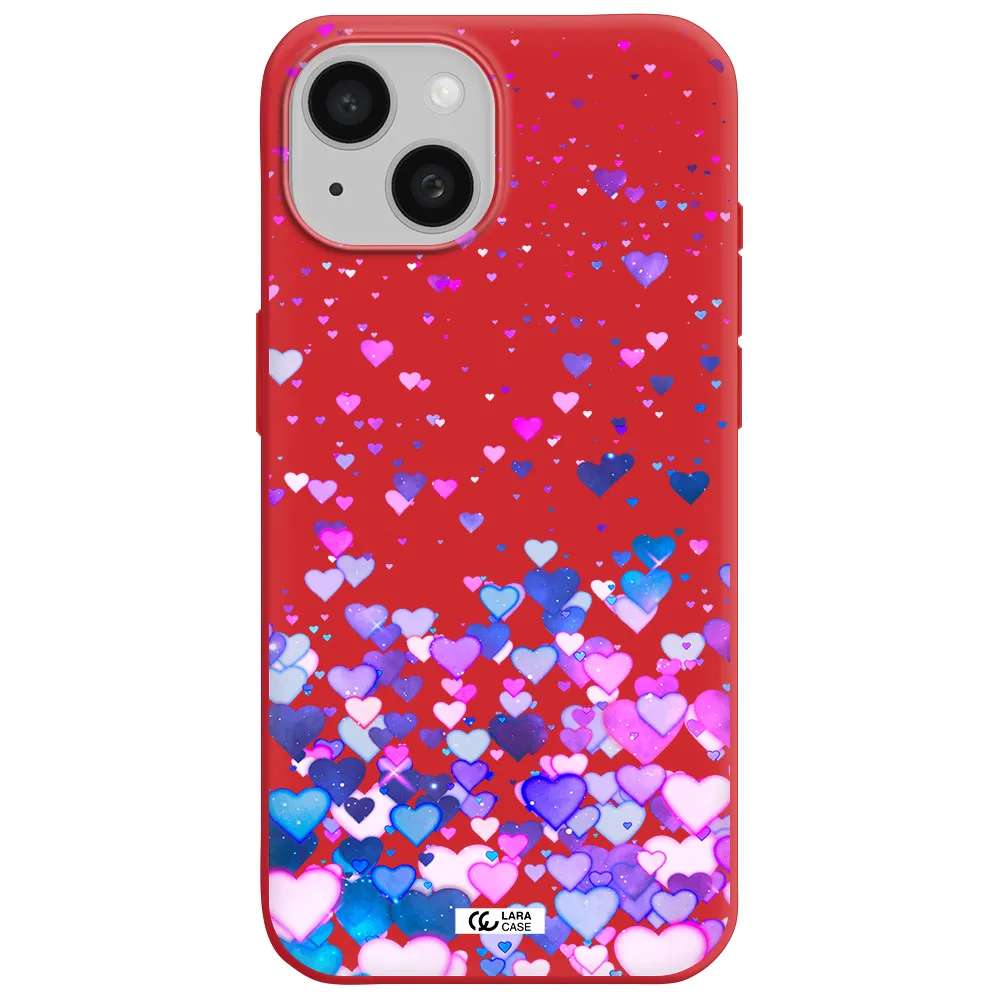 Watercolor Flying Hearts Apple Iphone 15 Silicone Imperial Red Case