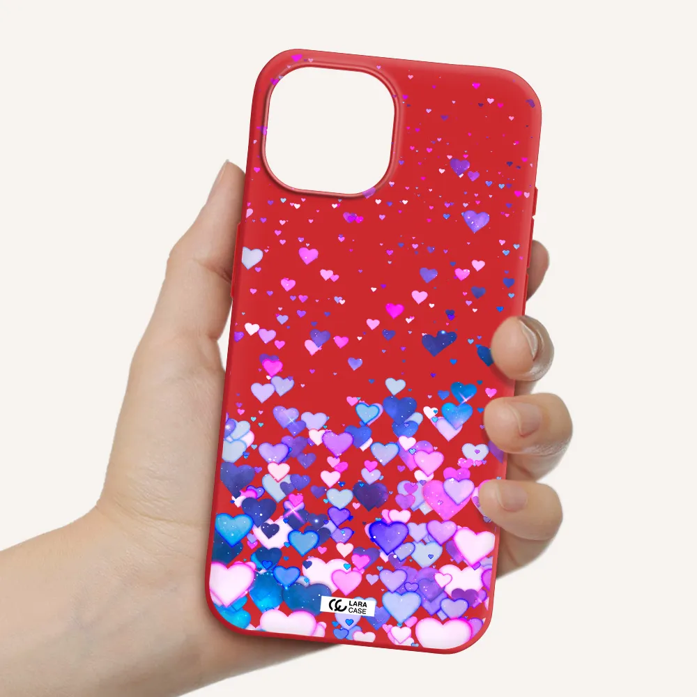 Watercolor Flying Hearts Apple Iphone 15 Silicone Imperial Red Case