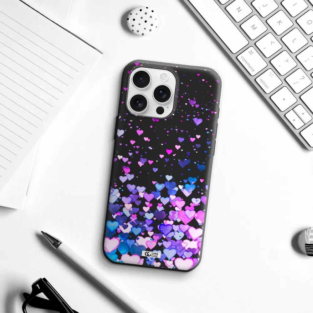 Watercolor Flying Hearts Apple Iphone 16 Pro Max Silicone Black Case