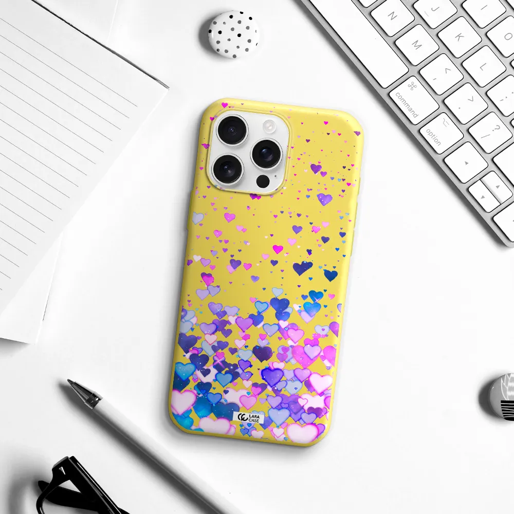 Watercolor Flying Hearts Apple Iphone 16 Pro Max Silicone Canary Yellow Case