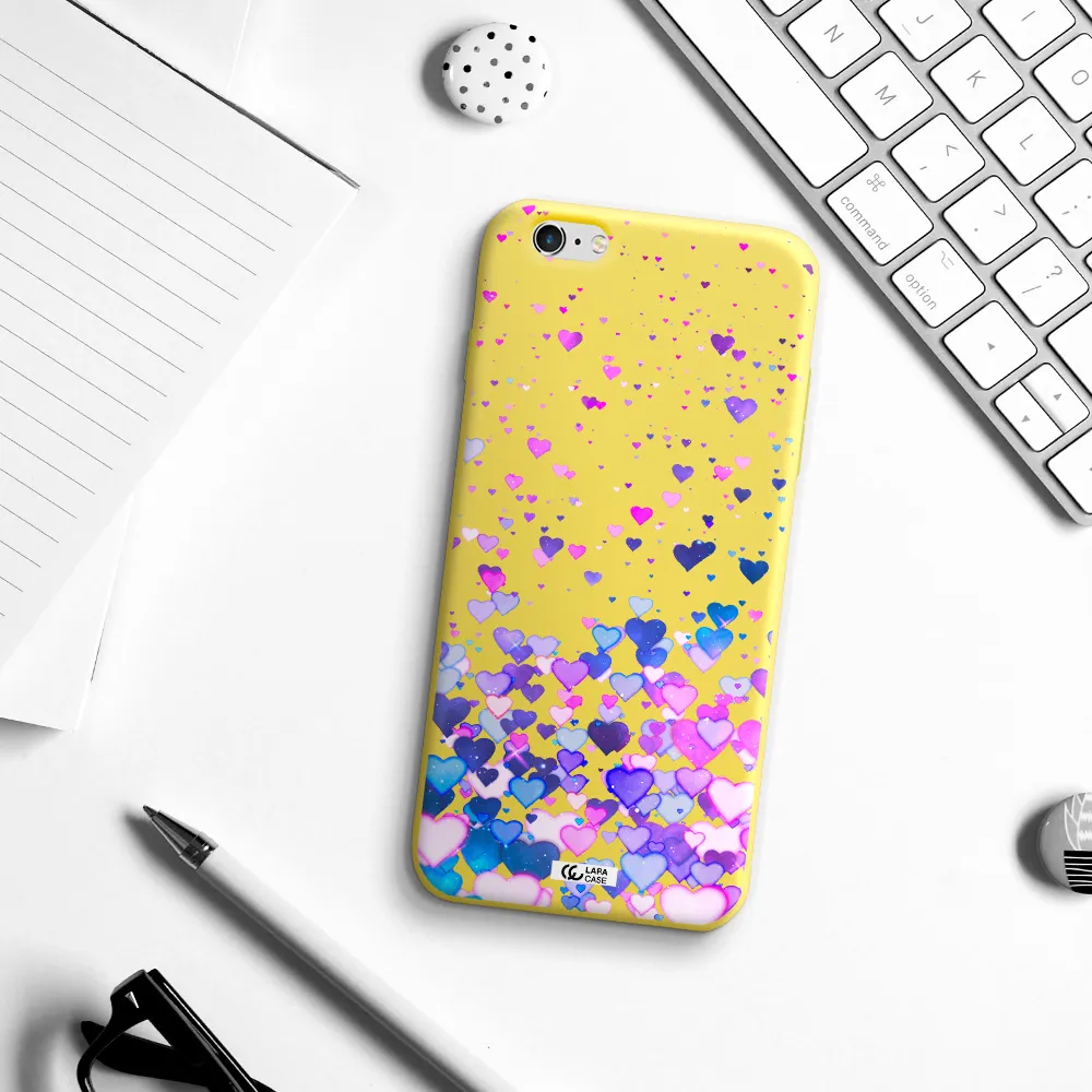 Watercolor Flying Hearts Apple iPhone 6S Silicone canary yellow Case