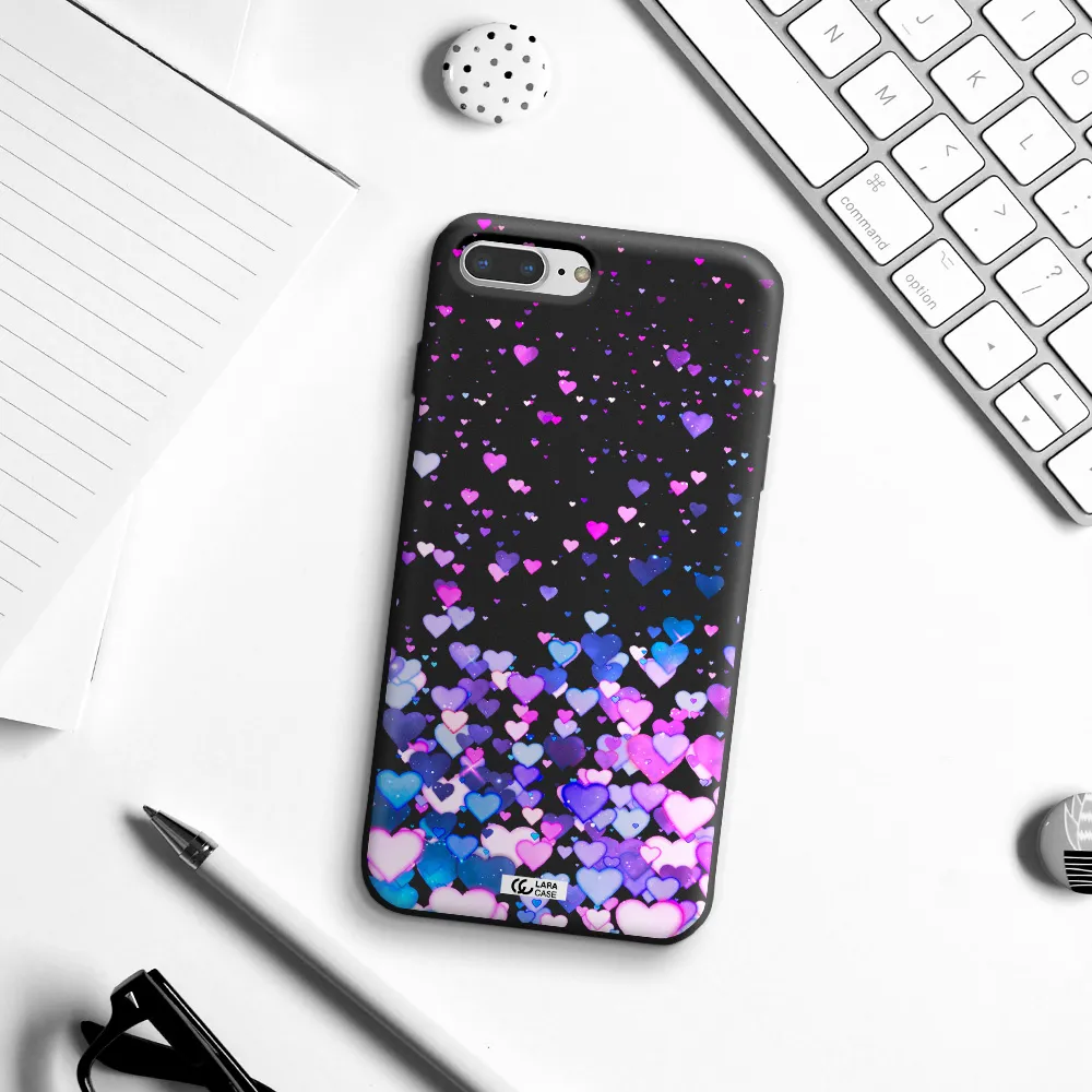 Watercolor Flying Hearts Apple iPhone 7 plus Silicone black Case