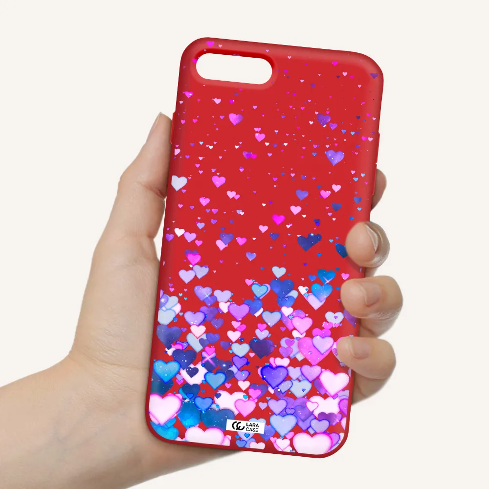 Watercolor Flying Hearts Apple iPhone 7 plus Silicone Imperial Red Case