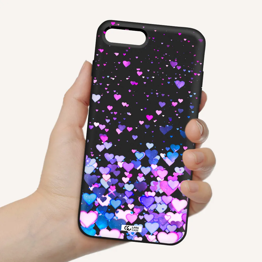 Watercolor Flying Hearts Apple iPhone 8 plus Silicone black Case