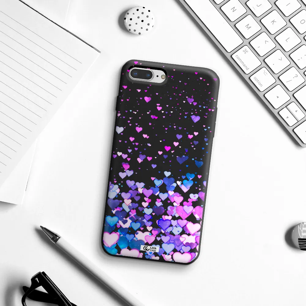 Watercolor Flying Hearts Apple iPhone 8 plus Silicone black Case