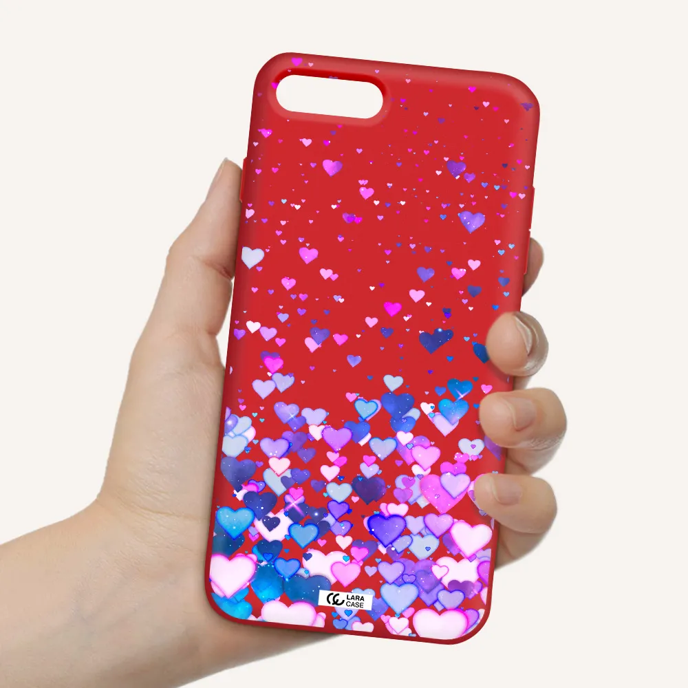 Watercolor Flying Hearts Apple iPhone 8 plus Silicone Imperial Red Case