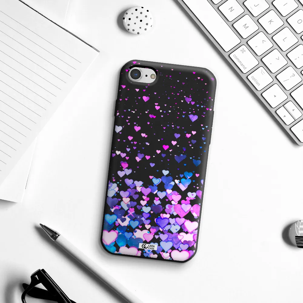 Watercolor Flying Hearts Apple iPhone 8 Silicone black Case
