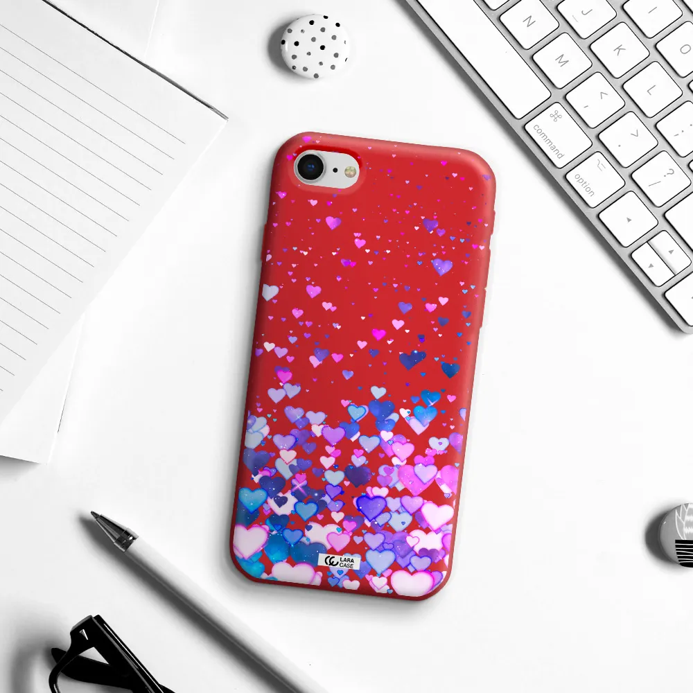 Watercolor Flying Hearts Apple iPhone se 2020 Silicone Imperial Red Case