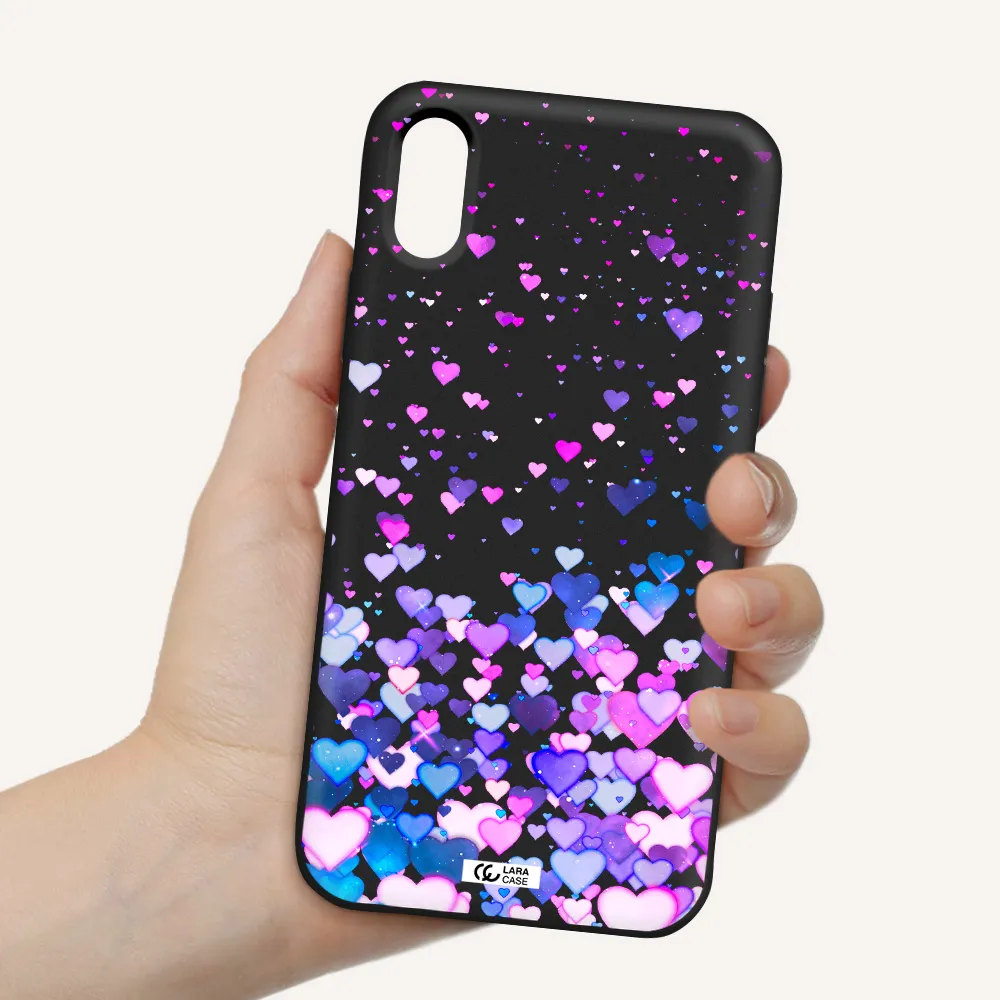 Watercolor Flying Hearts Apple iPhone X Silicone black Case