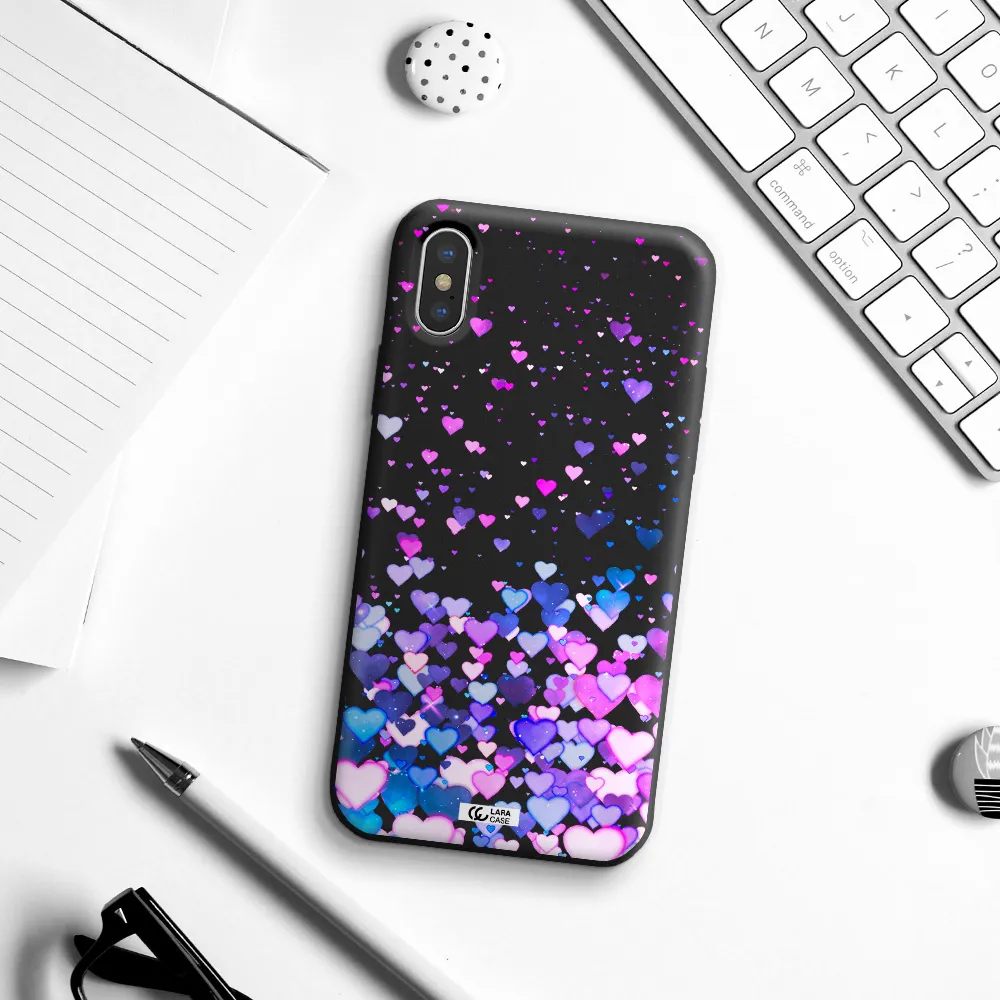 Watercolor Flying Hearts Apple iPhone X Silicone black Case