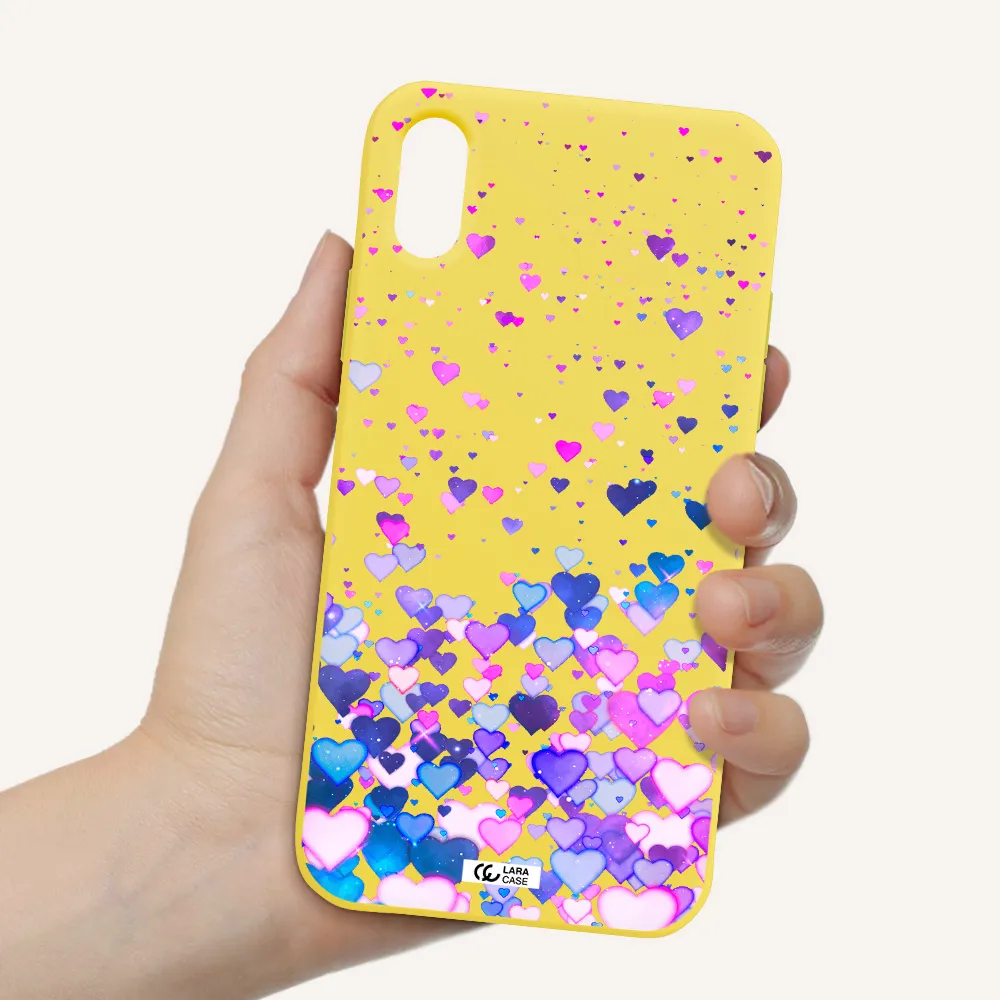 Watercolor Flying Hearts Apple iPhone X Silicone canary yellow Case