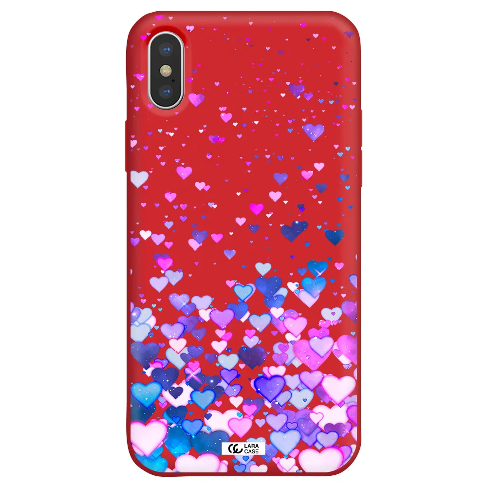 Watercolor Flying Hearts Apple iPhone X Silicone Imperial Red Case